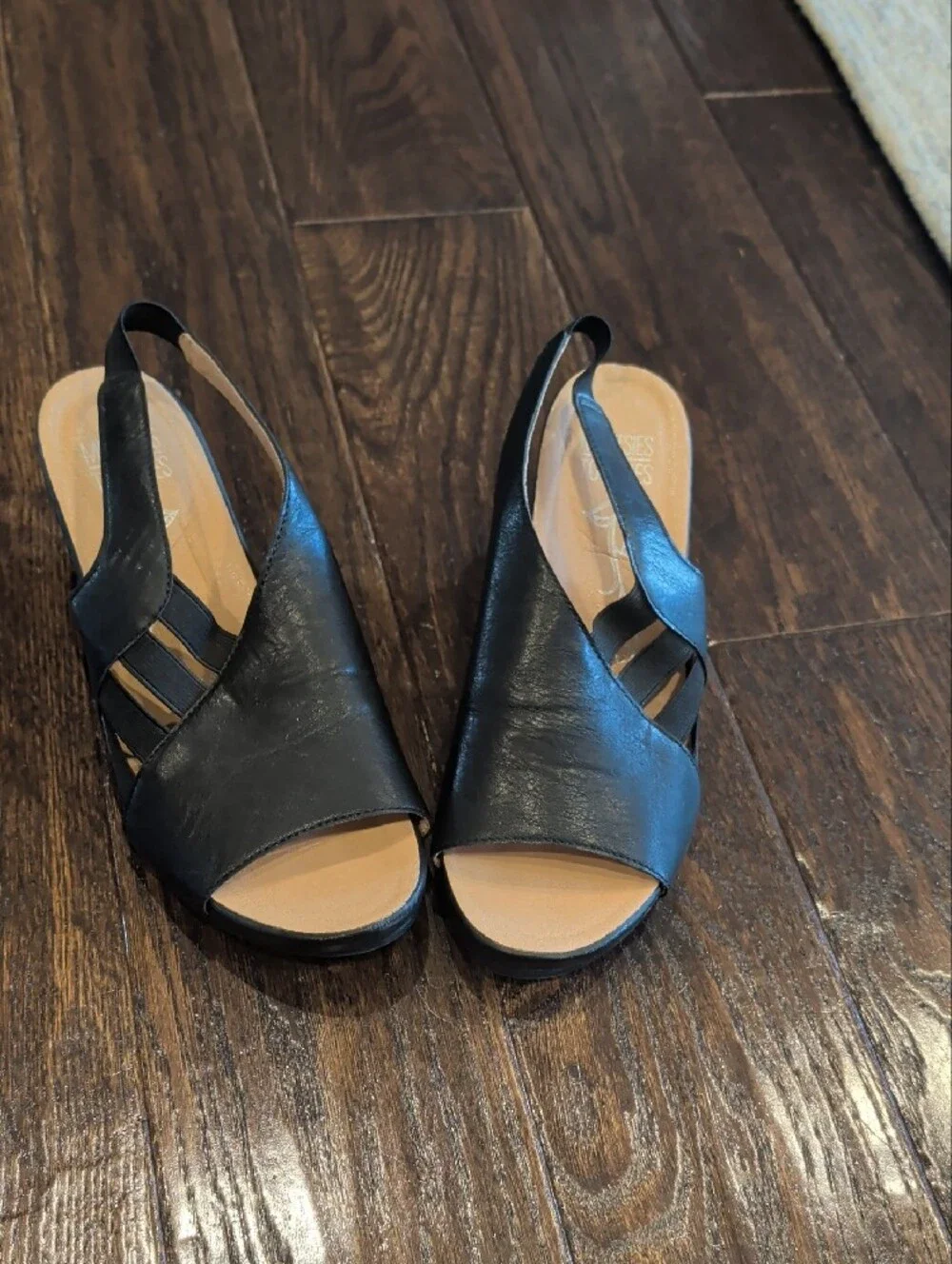 Mootsies Tootsies Black Slingback Wedge Sandals with Patterned Cork